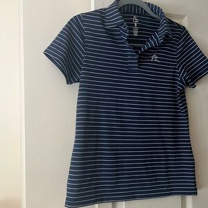 Rhoback Polo Shirt Womens Golf Short Sleeve Stretch Soft Navy White Stripes